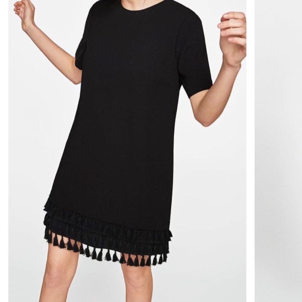 Zara Black Tiered Tassle Dress‎